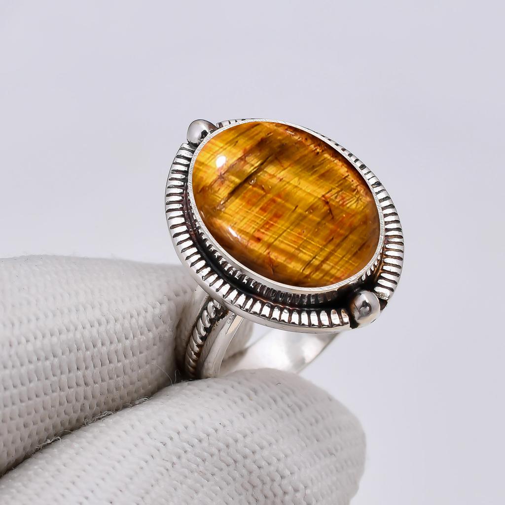 Yellow Tiger Eye - South Africa 925 Sterling Silver Ring V5081, Yellow Ring, Oval Ring, Valentin's Day Gift, Gift For Her, Birthday Gift, Handmade Jew