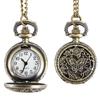 Vintage Pocket Watch Bronze Color Quartz Watch Cool Chain Hollow Love Heart Watches Necklace Pendant Gifts For Women Man