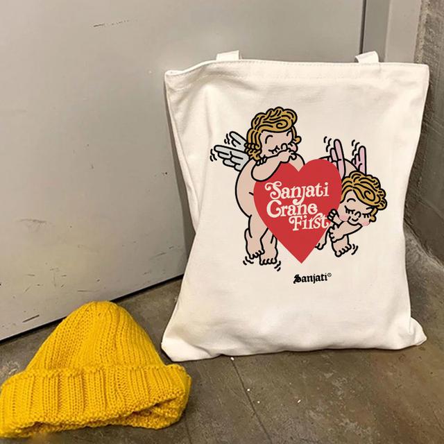 Милая, милая, мультяшная сумка для покупок, большая сумка, холщовая сумка, Harajuku, многоразовая большая вместительная сумка Kawaii, женская повседневная сумка через плечо.