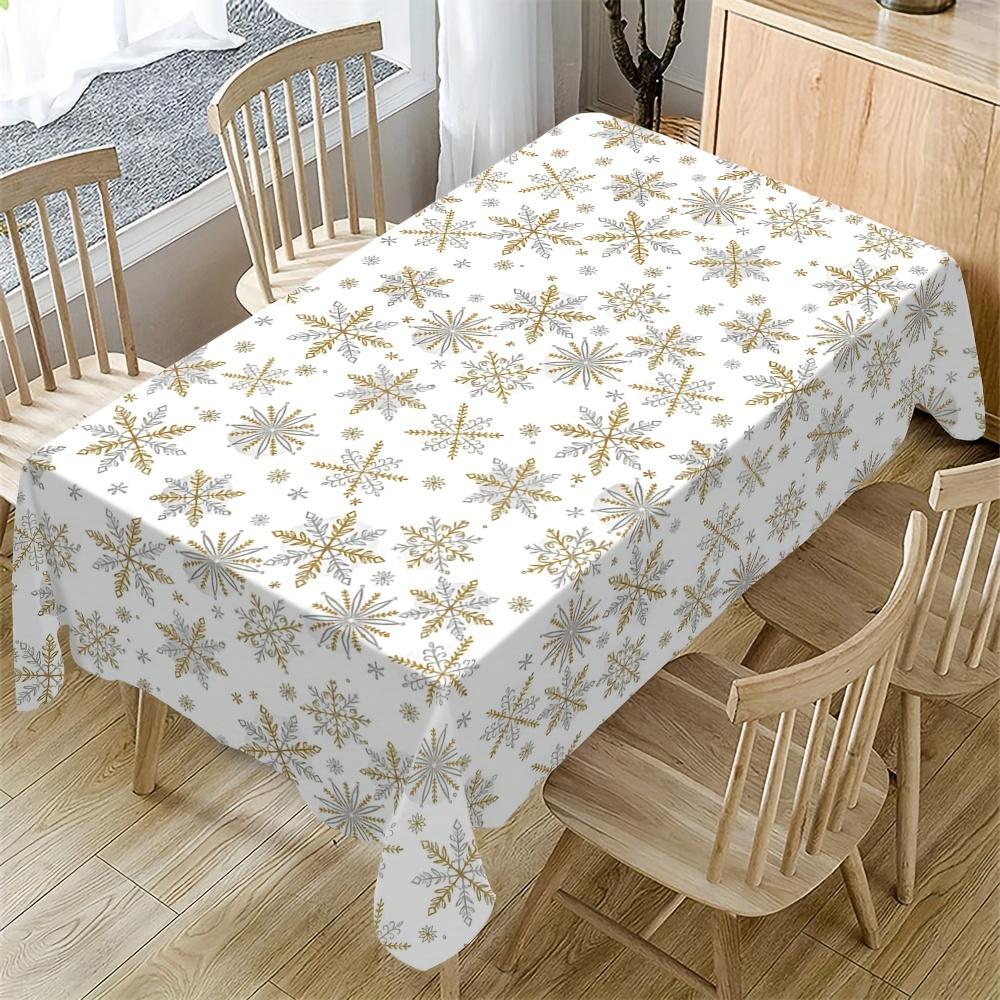 Christmas Golden White Snowflake Waterproof Tablecloth Table Decor Reusable Winter Xmas Kitchen Dining Tablecloth Party Decor