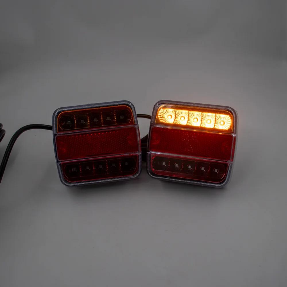 1 Set 12V Universal Rear Towing Trailer Tail Light 14 LED 7.5m+2.5m Cable 7 Pin Brake Stop Waterproof License Number Plate Lamp
