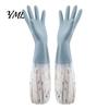 Dishwashing Gloves for Sensitive Hands Long Sleeves Gloves, Thick Fleece Lining Non-Slip Silicone Cleaning Warm Household Reusable Waterproof Kitchen
