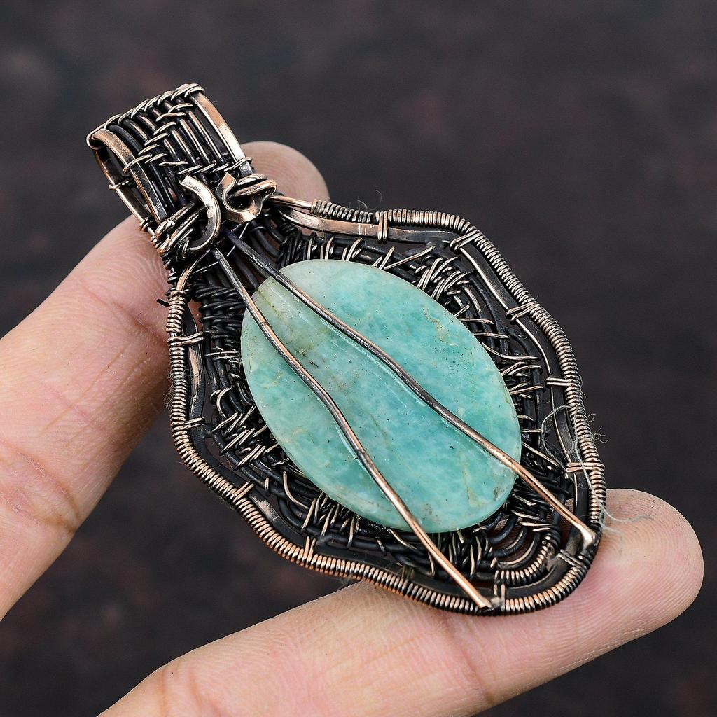 Amazonite Pendant Copper Wire Wrapped Pendant Amazonite Gemstone Jewelry Brand New Pendant Handmade Copper Wire Wrap Jewelry Gift For Women