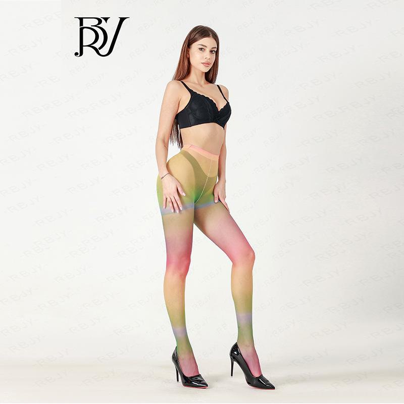 Женские чулки в японском стиле с градиентными полосками и радужными узорами 2023 года: Тонкие, смелые и яркие колготки Dopamine для осени и зимы.