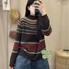 Johnature Женские винтажные зимние пуловеры с полувысоким воротником, полосатые вязаные с длинным рукавом, повседневные женские свитера
