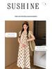 2024 Chic French Maternity Polka Dot Midi Dress with Puff Sleeves