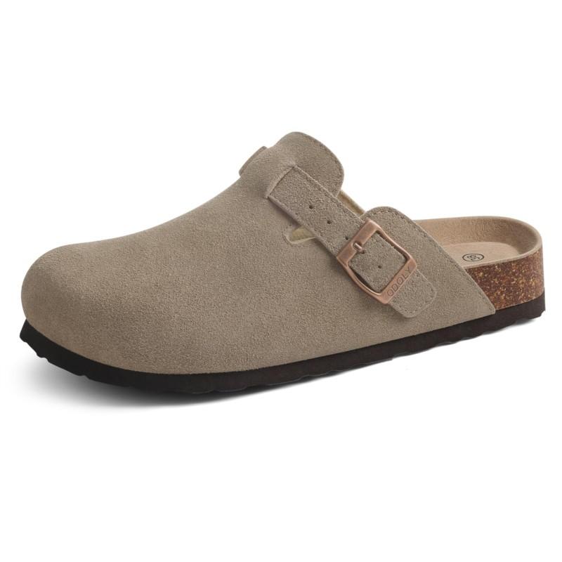 Модные улыбающиеся мужские новые замшевые клоги из коровьей кожи, мягкая пробковая стелька, мужские мюли, тапочки, модные мужские домашние сандалии с поддержкой свода стопы, мужские пляжные сандалии