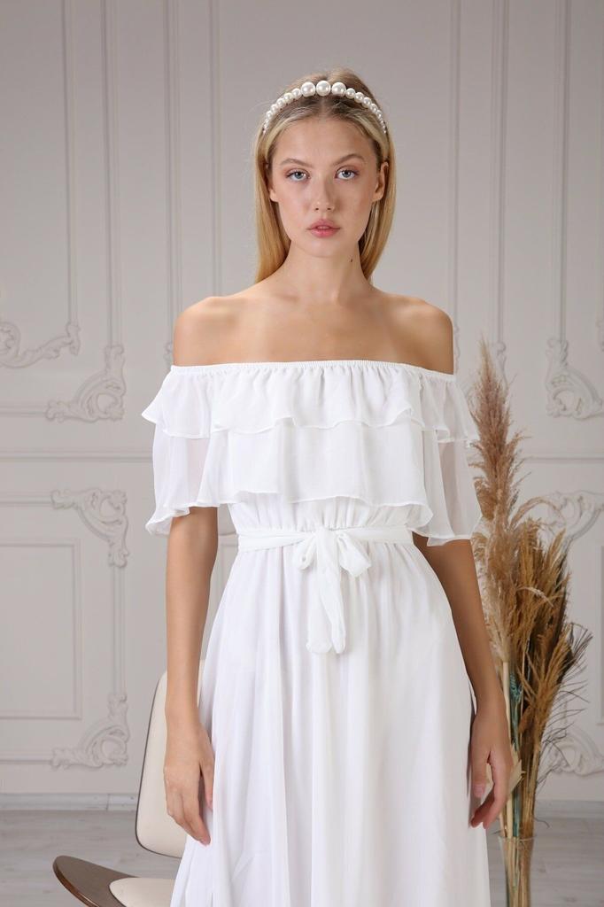 Женское платье большого размера бордовое шифоновое платье с воротником «Кармен Мадонна» больших размеров