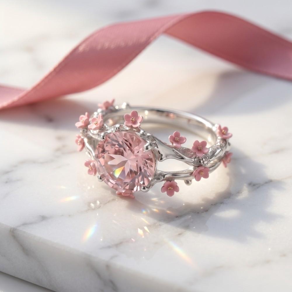 Elegant Flower Crystal Ring Light Luxury Finger Jewelry Sweet Rhinestone Ring  Girls