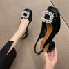 Fashion Mid Heel Rhinestone Sandals Women Shoes 2024 New Summer Fashion Square Headed Mary Jane Shoes Ladies Slingback Shoes Sandalias