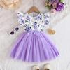 Summer Baby Girl Dresses Child Fresh Cute Dresses Children 4-8Y Flower Printed Fly Sleeve Tops Mesh Dresses