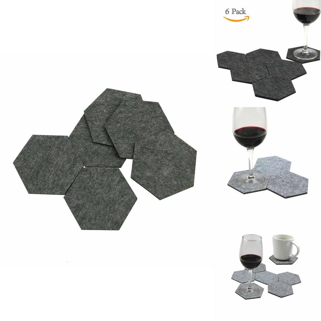 Versatile And Stylish Pack Of 6 Felt Fabric Hexagon Cup Mat Drink Coasters For Any Beverage
