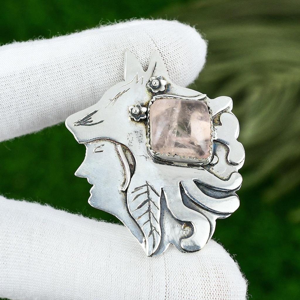 925 Silver Heart Chakra Rose Quartz Stone Daughter Handcrafted Pendant Jewelry