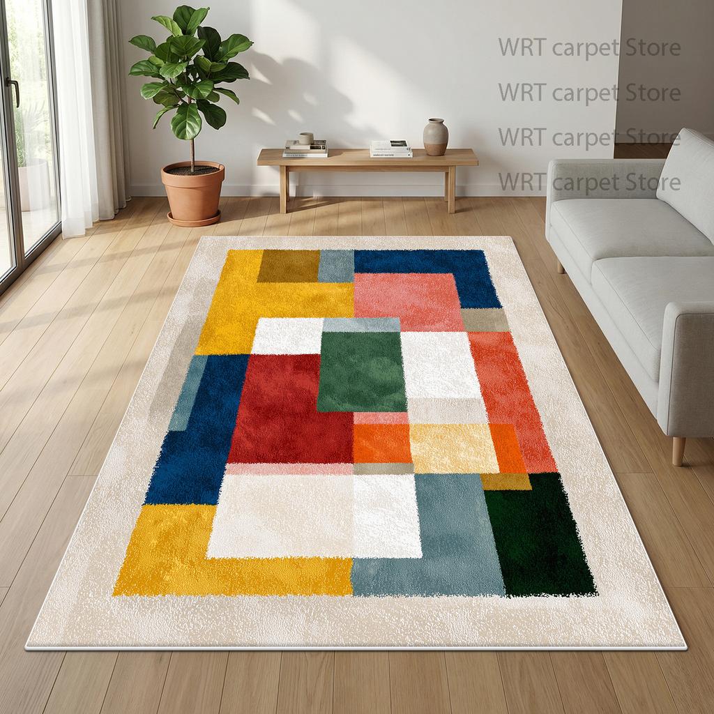 Nordic Minimalism Living Room Carpet Geometric Color Block Decoration Rug 140x200 Non-slip Washable Floor Mat Customizable Soft