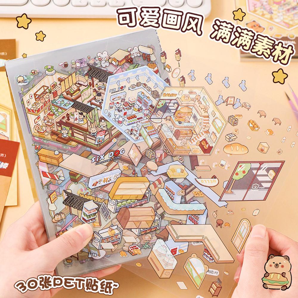New! Capybara Cartoon 2.5D Cabin Scene Sticker Book Diy 3D Landscaping Sticker Birthday Gift For Child Student