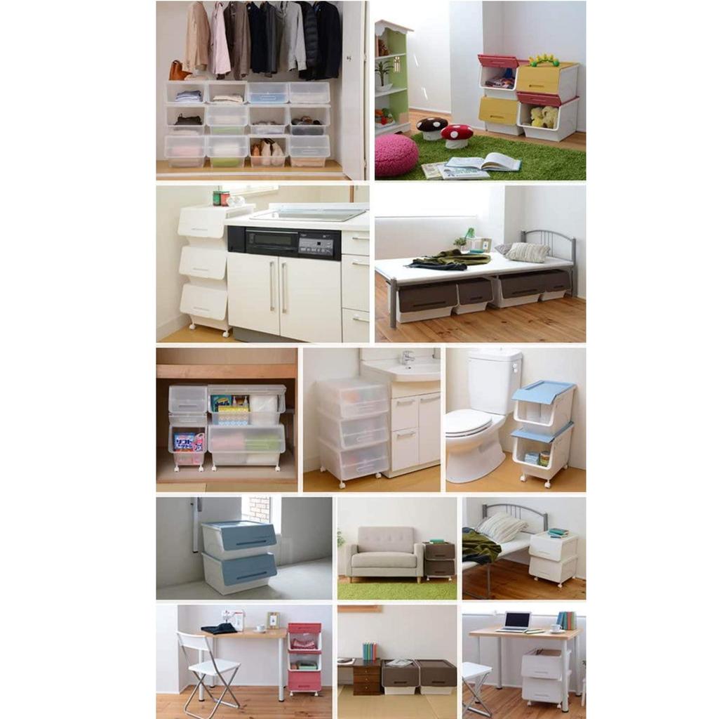 Storage Box In Set of 2 with Slim Deep Froq with Lid Can Be Fixed When Width X Depth 46 X Height Completed Clear [Yamazen] [Made Japan] Lid, (flock),