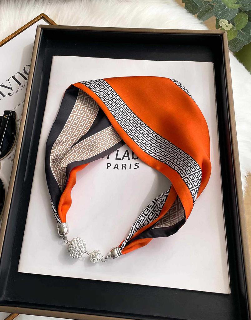 Magnetic silk scarf women's 1116 new scarf autumn and winter high-end neck protection small scarf necklace pearl buckle with shirt