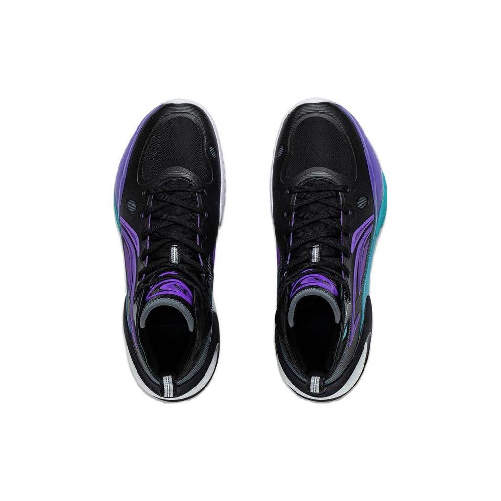 Li Ning YuShuai 17 Амортизирующие, износостойкие баскетбольные кроссовки средней высоты Мужские Черно-фиолетовые ABAT043-9