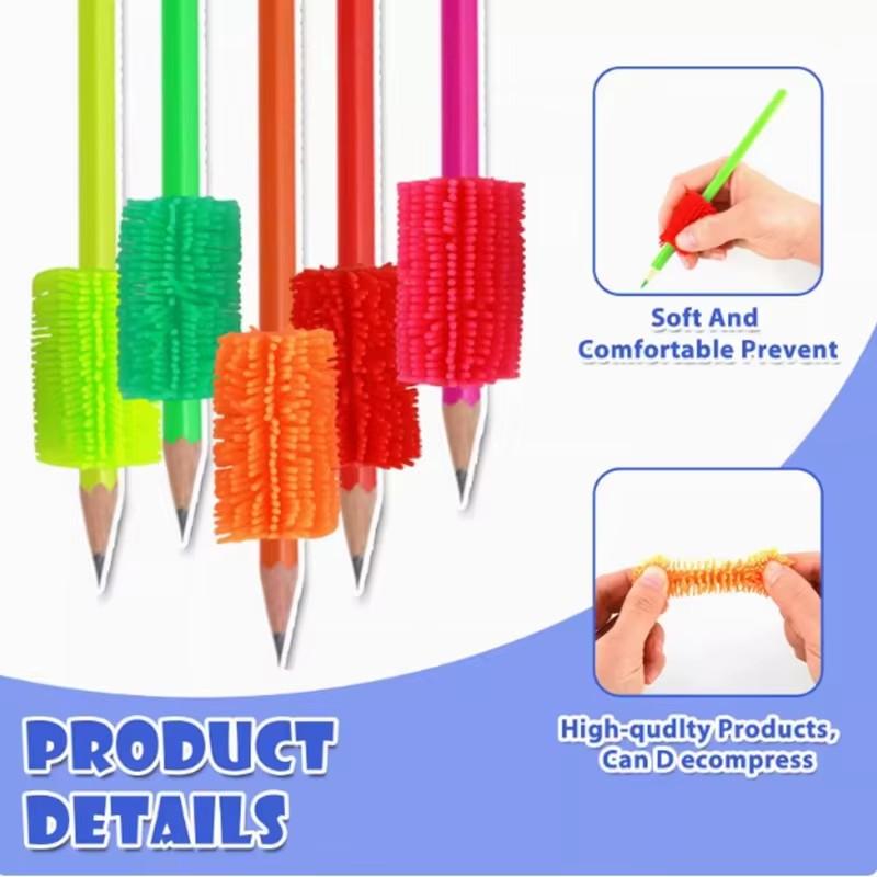 5Pcs Funy Colorful Silicone Pen Holder Writing Tool Squeeze Toy Furry Pencil Grasp Writing Decompress Aid Grip Stationery