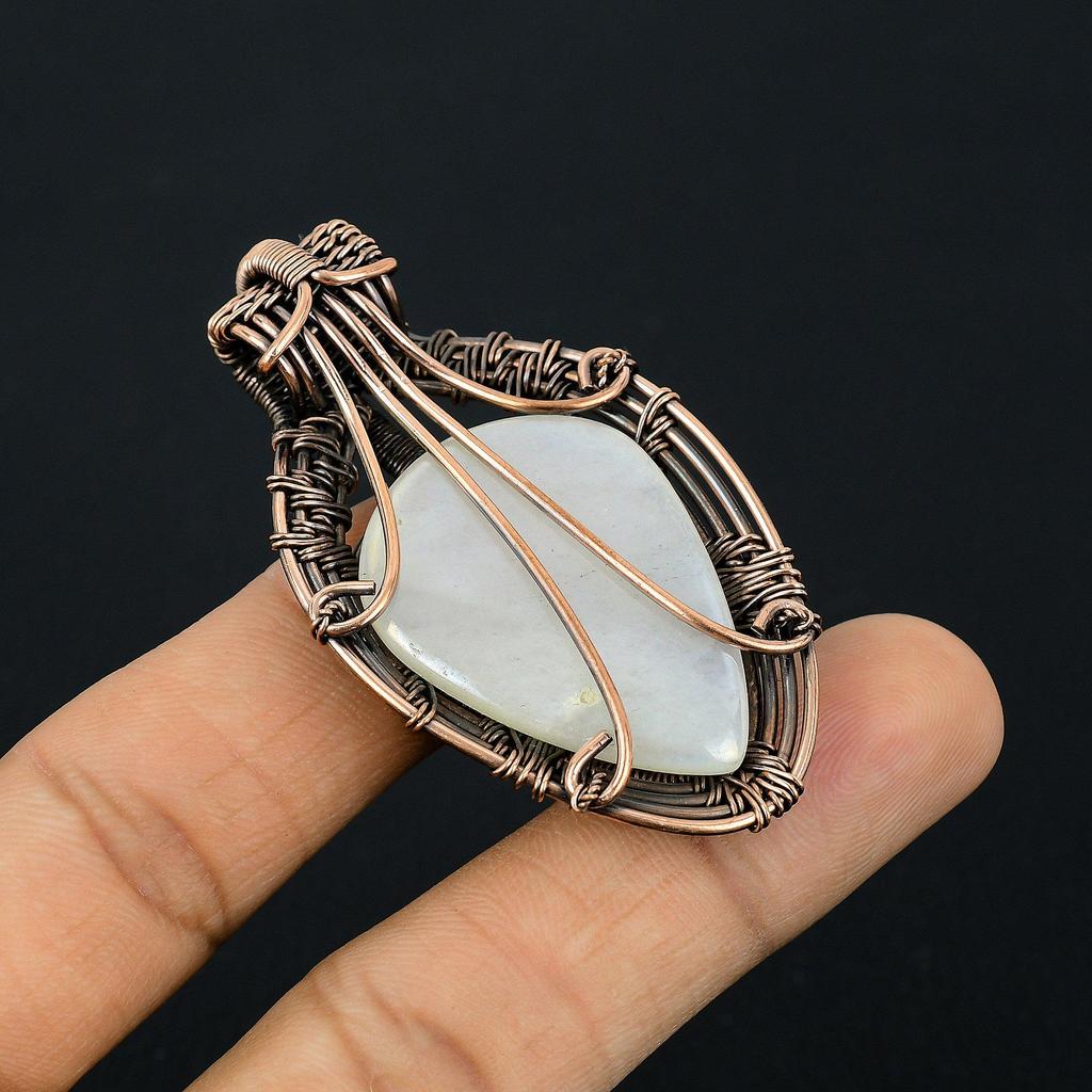 Moonstone 999 Copper Wire Wrapped Pendant, Handmade Gemstone Pendant, Gift For Mom Antique Jewelry