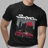 Men’s Black Casual T-Shirt Red Toyota Supra JDM Car Graphic Tee Street Style
