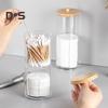 Transparent Storage Box Cotton Swab Organizer with Wooden Lid Large Capacity Dustproof Widely Used Floss Picks Cotton Balls Holder