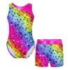 Kids Girls Gymnastics Yoga Dance Sport Sets Fancy Print Leotard and Shorts Dancewear Outfits