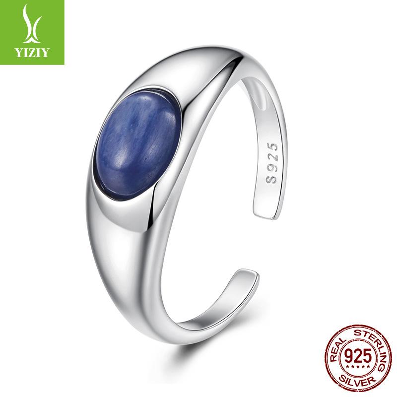 S925 Sterling Silver Kyanite Open Ring Vintage Bohemian Charm Ring