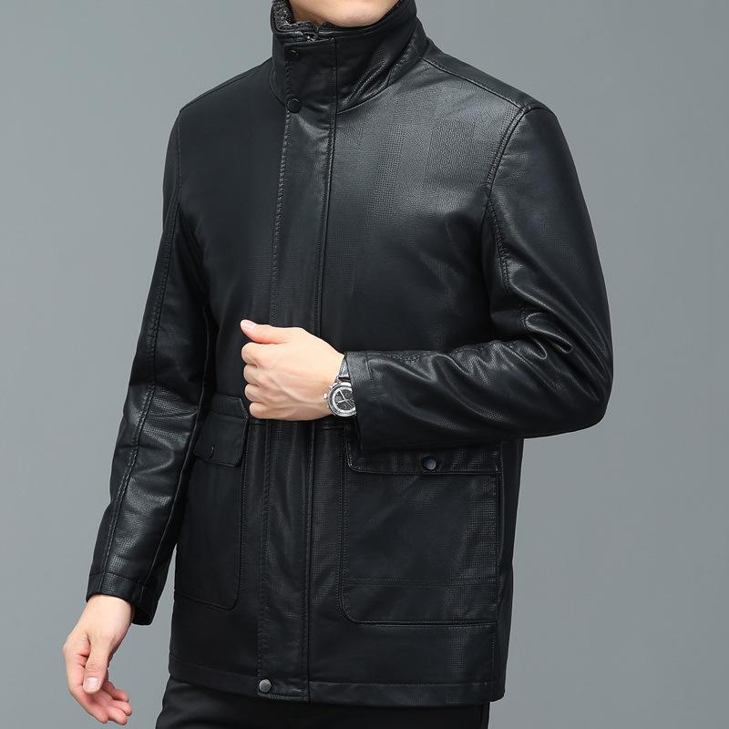 Куртка из натуральной кожи для мужчин среднего возраста из овчины средней длины, свободная утолщенная куртка из натуральной кожи, кожаная куртка