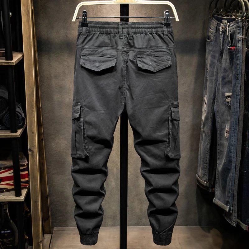 Мужской модный черный комбинезон с множеством карманов - коллекция осень/зима