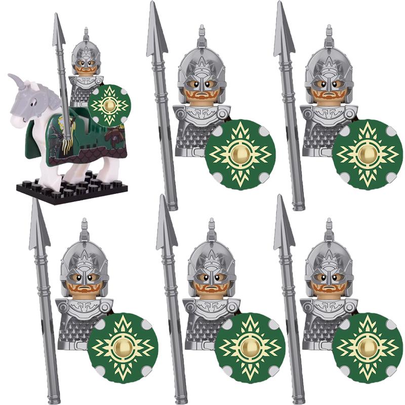 MOC Medieval Military Building Blocks Elven Warrior Orc Rohan Gondor Knight Character Set Animal Army Weapon Bow Crossbow Toy
