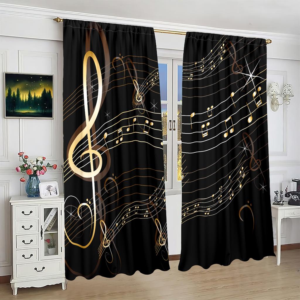 2 Pieces - Sheet Music - Printed Curtain - Polyester Material - for Bedroom Living Room Study Anti-privacy Curtain