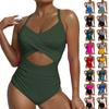Women's One-piece Bikini Fashion Solid Colour Block Ruffles Sexy Hollow Out Cross Swimsuit