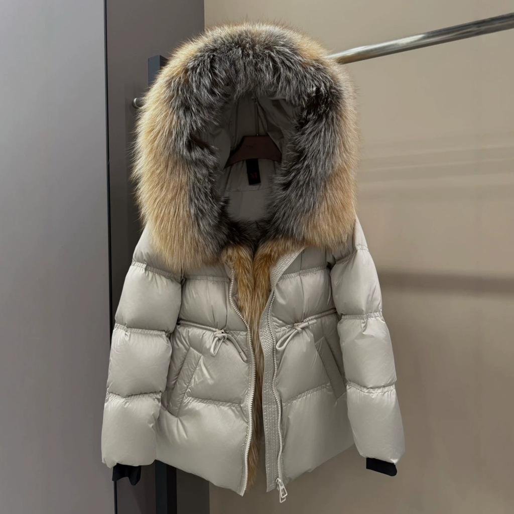 Oversize натуральный настоящий золотой воротник из меха лисы-островитянки высококачественная куртка для глубокой зимы утепленная теплая куртка на гусином пуху средней длины женская
