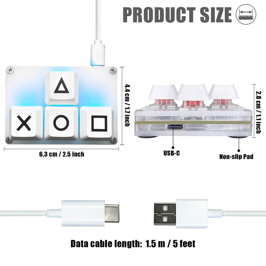 BTXETUEL Mini Keypad WASD Arrow Keys Keycap Keyboard One Hand Mechanical Gaming Keypad Programmable Customized Keyboard for Work and Gaming 4-Key