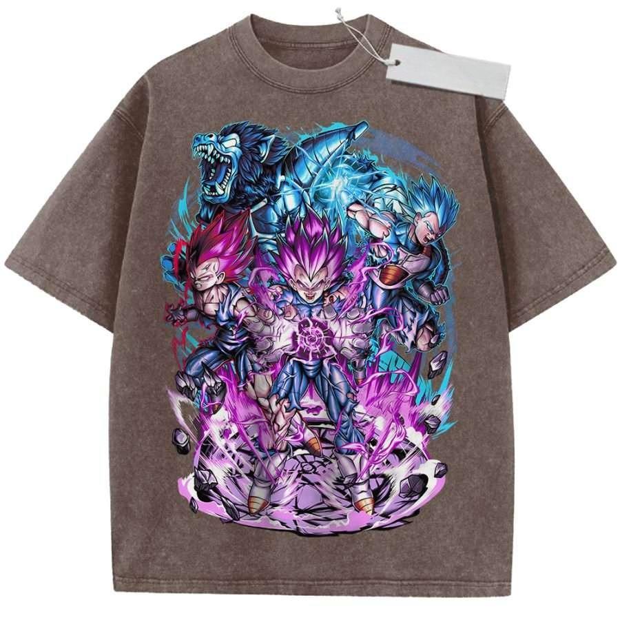 Vintage Washed Black TShirt Dragon Ball Anime Super Saiyan Goku Print Oversized Streetwear for Casual Daily Wear and Campus