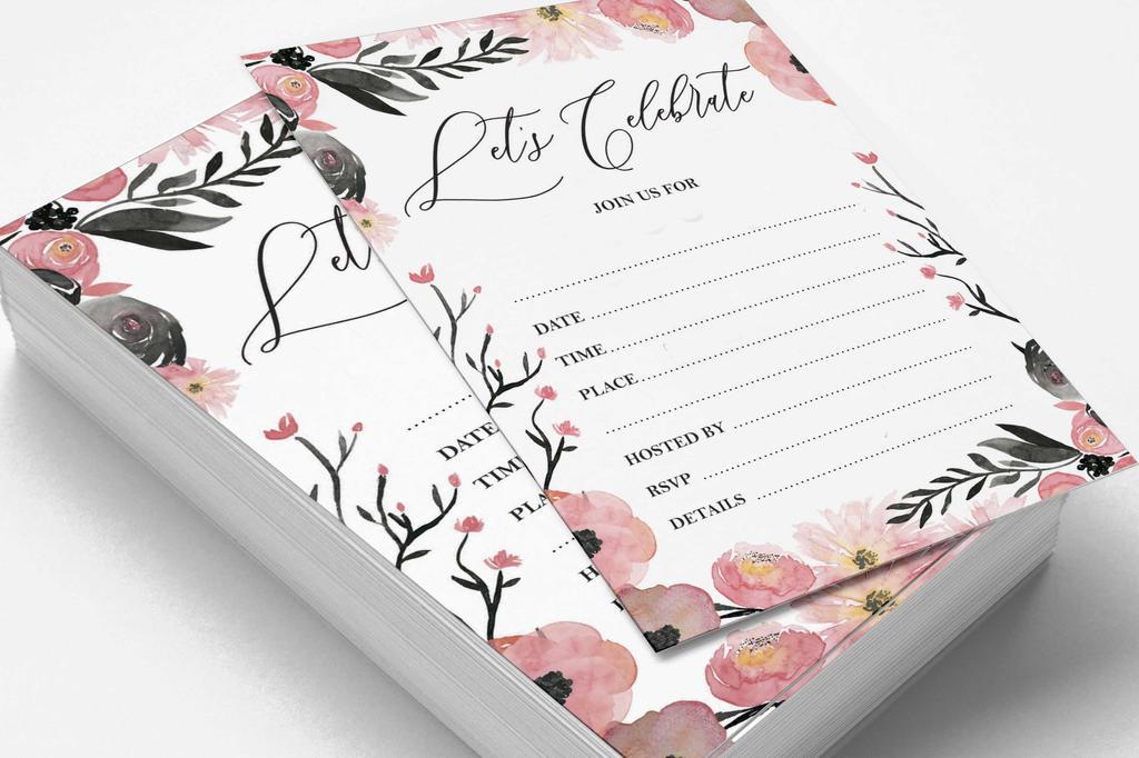Inkdotpot Набор из 30 приглашений с конвертами, Румяно-цветочные приглашения для вашей свадьбы, девичника, детского праздника