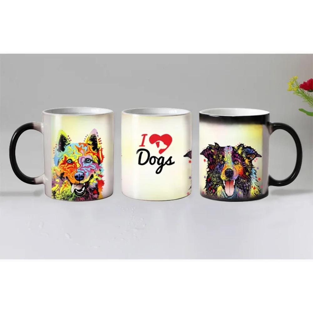 Cute Pop Art Dogs Heat Reveal Coffee Mug, Ceramic Color Changing, Magic Milk Tea Cup, Surprised Gift, 11oz