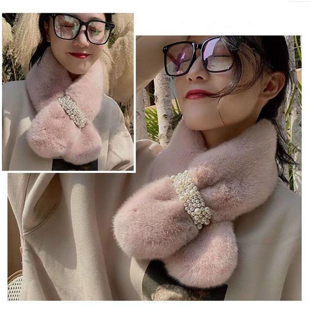 Elegant Winter Warm Faux Rabbit Fur Plush Cross Scarf Neck Warmer Solid Color Neckerchief Wrap