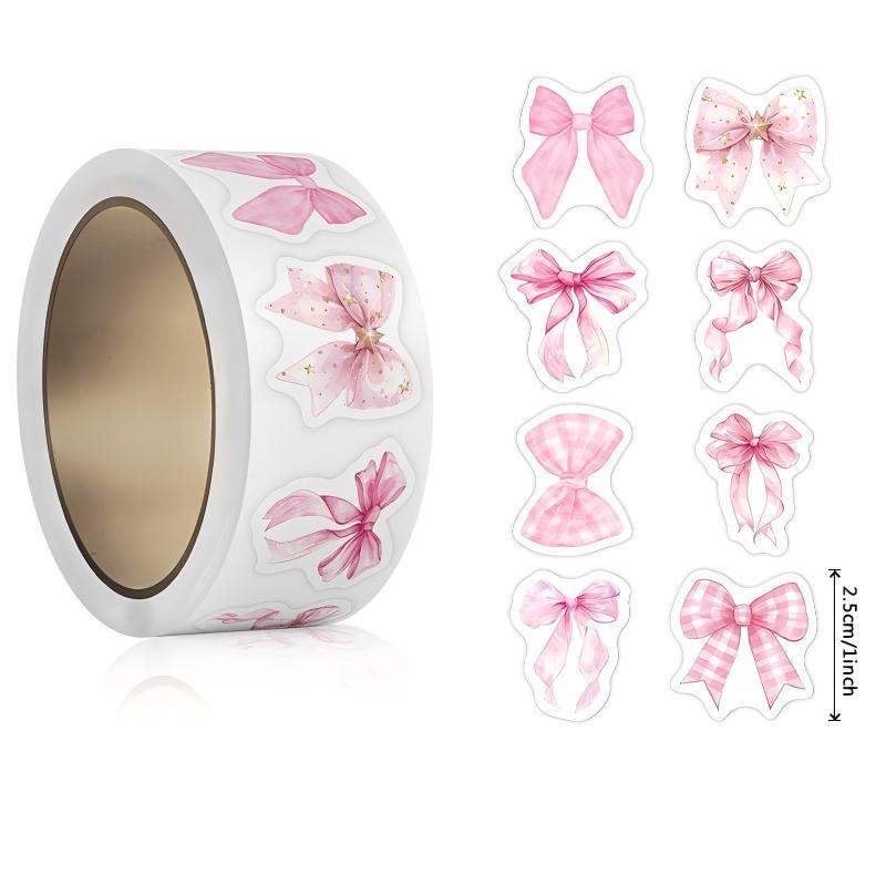 500Pcs/Roll Bow Print Stickers Waterproof Self-Adhesive Decals for Laptop Scrapbook Journal Packaging Decoration