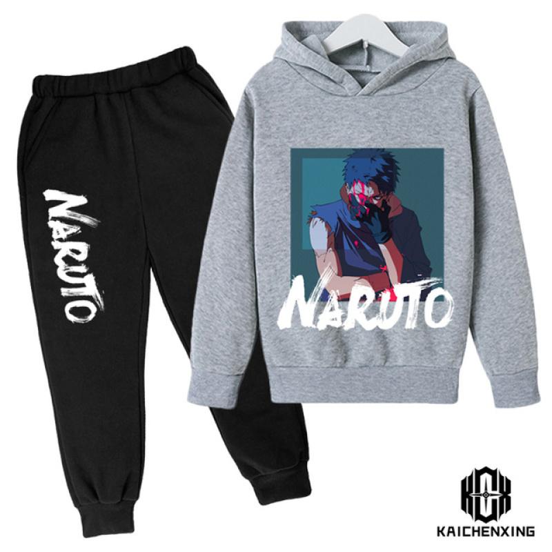 Комплект с капюшоном Наруто, детская одежда, одежда для маленьких девочек, повседневные свитера с капюшоном, детская одежда с капюшоном + брюки, 2 шт.