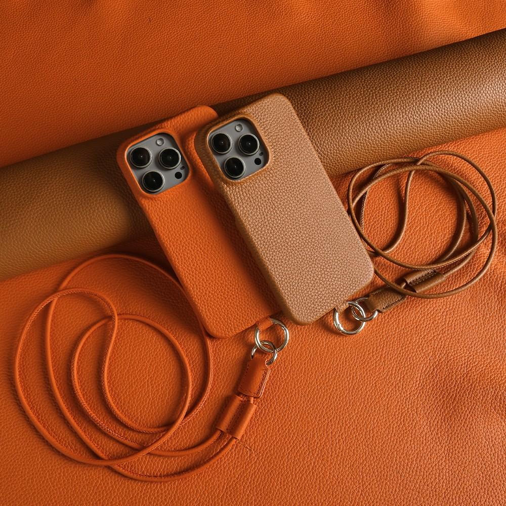Full Grain Cowhide Leather Case for iPhone 17 Pro Max Air 16 Pro 15 14 Plus 13 12 11 Crossbody Long Strap Mobile Phone Cover