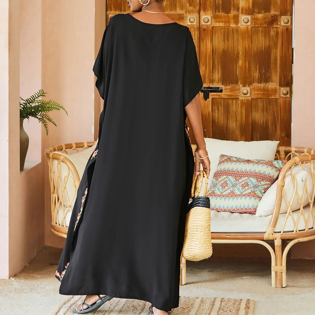 Embroidered Long Dress, Beach Blouse, Robe, Seaside Vacation Dress, Swimsuit And Sun  Clothing For Women