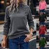 Women's  Casual Fashion Solid Color Long Sleeve Pullover Half High Neck Button Tops