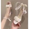 Niche Pearl High-heeled Sandals Women's Summer New Mid-heel Fashion