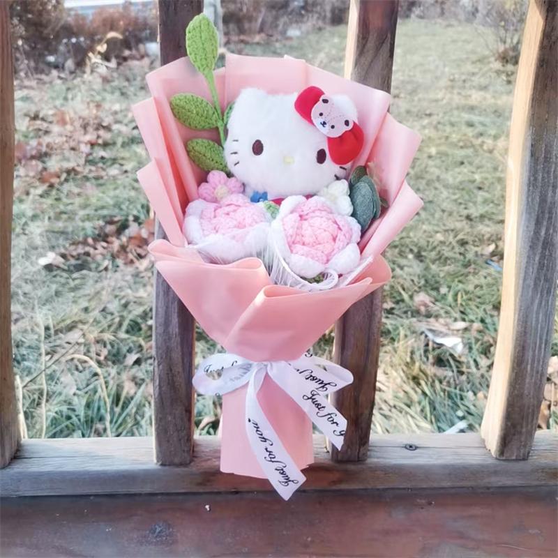 Handmade Crochet Plush Bouquet Cute Character Rose Gift For Valentine's Day Christmas Birthday Holiday