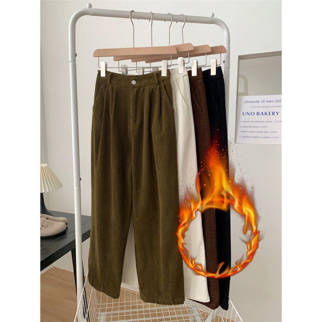 Women's Autumn and Winter Plus Size Corduroy Trousers Warm Tall Waisted Thin Loose Casual Corduroy Wide Legged Straight Trousers