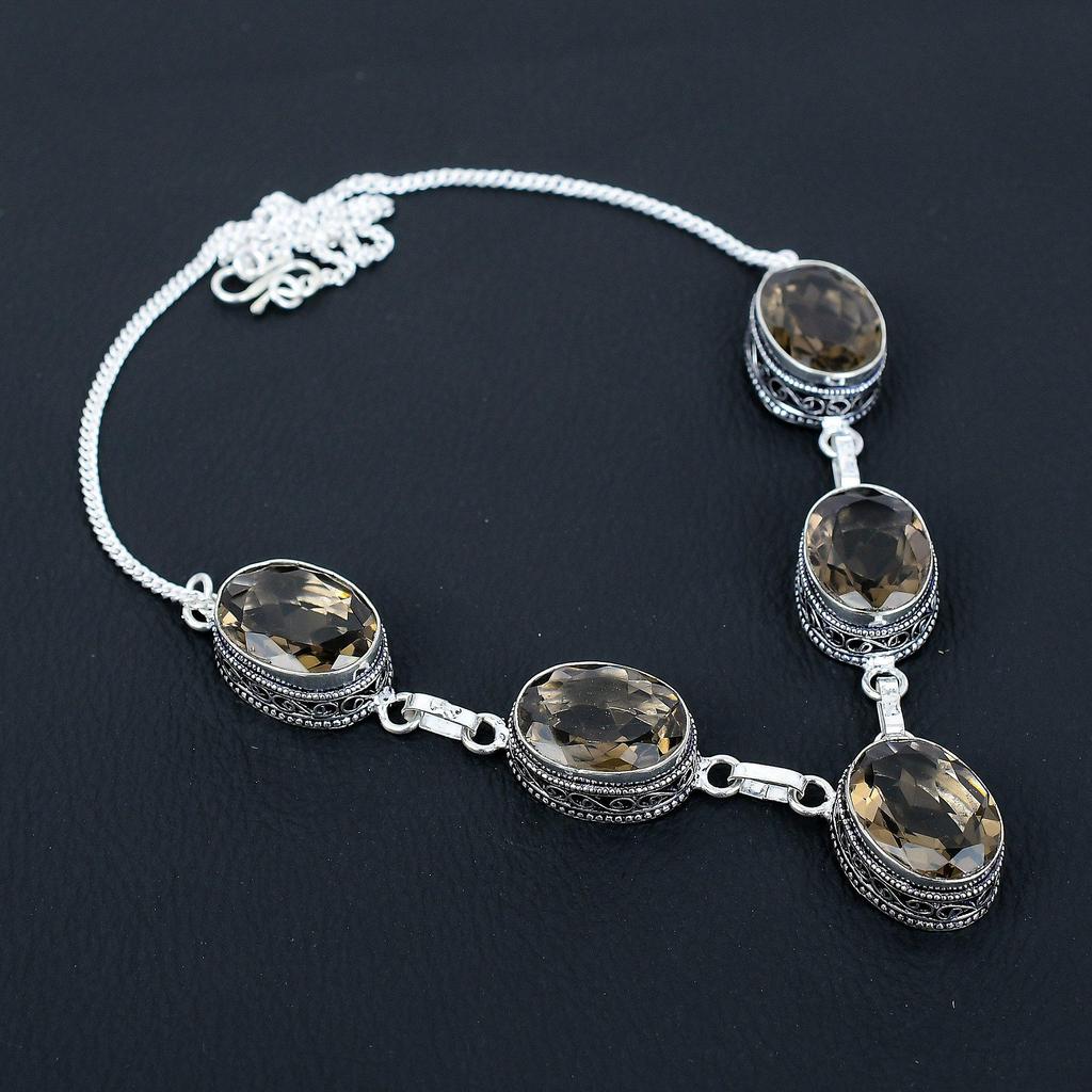 Ожерелье из стерлингового серебра 925 пробы с дымчатым топазом ручной работы, антикварное ювелирное ожерелье, ожерелье с дымчатым топазом для женщин, ювелирные изделия из камня