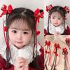 2 шт. китайский стиль новогодний головной убор цветок кисточка бант парик коса шпилька детская красная заколка для волос