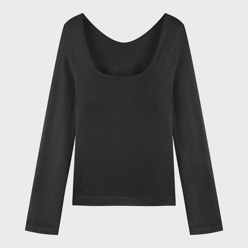 Женский облегающий топ из бархата с начесом и U-образным вырезом, длинными рукавами, для осени и зимы